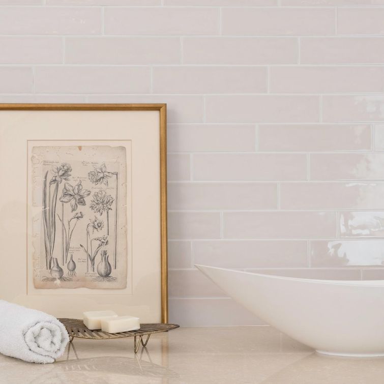 Alabaster subway tile backsplash