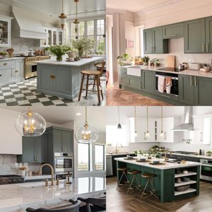 Elevate Your Kitchen with Green Lower Cabinets and Gold Accents