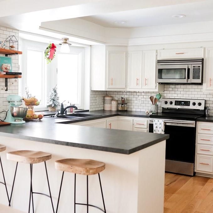 Before and after kitchen subway tile backsplash