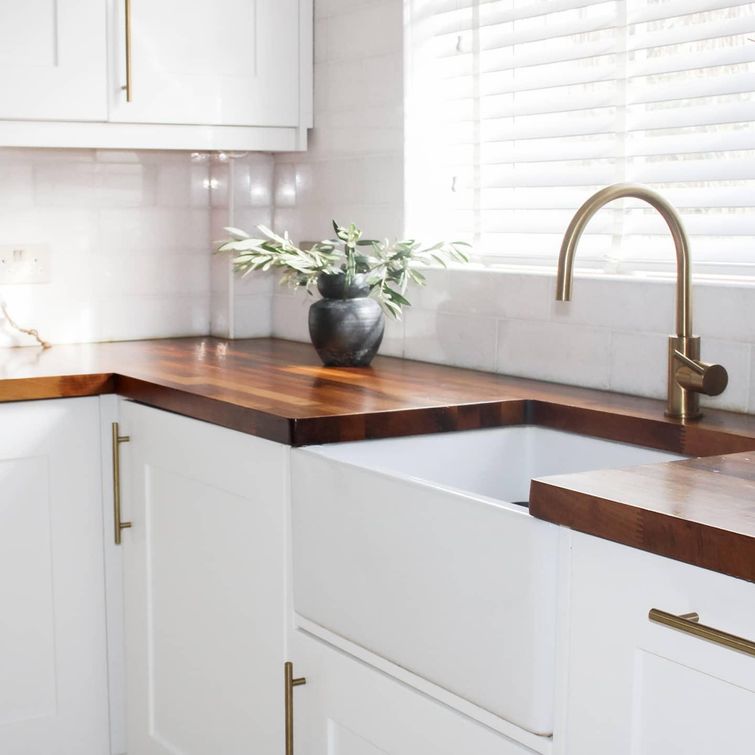 Minimalist kitchen countertop with a vase